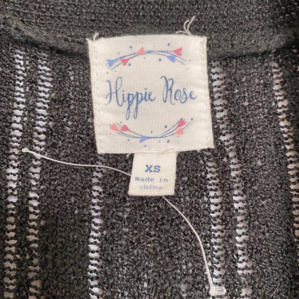 Hippie Rose Y2K Cardigan Women XS Black Longline Open Front Pointelle Whimsigoth - Picture 4 of 9